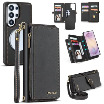 for Samsumg Galaxy S26 Ultra Wallet Case, Detachable Magnetic Phone Case,Faux Leather Strap Wallet,with RFID Blocking,Zipper Card Holder,Shoulder Straps (Black) - color: Black, size: Samsumg Galaxy S26 Ultra
