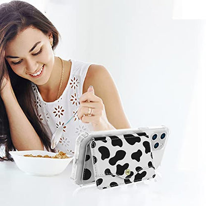Phone Card Holder, Phone Wallet Stick on with Snap Closure Adhesive - color: Cow Print