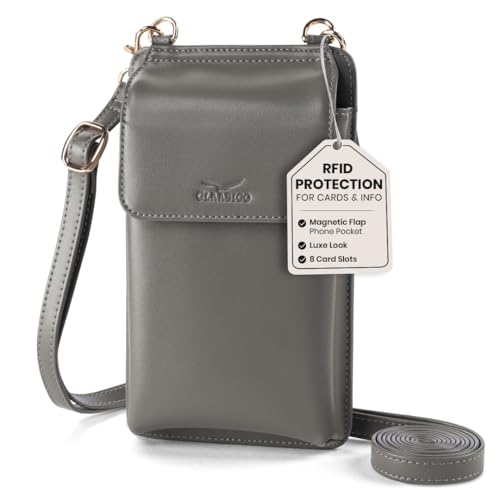 Crossbody Phone Purse for Women – RFID Phone Case Wallet w/Magnetic Closure & Separate Zipper Pocket Crossbody Bag - color: Grey