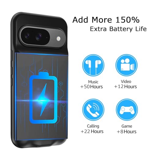 Battery Case for Pixel 9/9 Pro, Upgraded 10000mAh Battery Pack Rechargeable Charger Case with Wireless Charging Compatible for Pixel 9/9 Pro(6.3 inch) External Charging Cover(Black) - size: Pixel 9/9 Pro