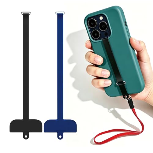 2-in-1 Bilymate Silicone Phone Tether Tabs & Holder Strap Anti-Lost Finger Grip Lanyard for Phones 2 Pack(Black+Blue)