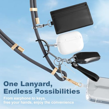 4-IN-1 Phone Lanyard Crossbody & Wrist Strap Kit with 2 Pack Tabs - color: Charcoal