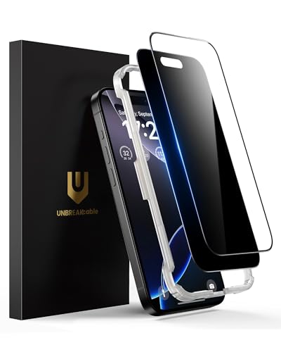 UNBREAKcable 2PCS Screen Protector for iPhone 16 Pro - 1 Privacy Tempered Glass+1 Clear Glass Double Shatterproof [Installation Frame] [9H Hardness] [Case Friendly] Anti-Scratch for iPhone 6.3 inch - size: iPhone 16 Pro
