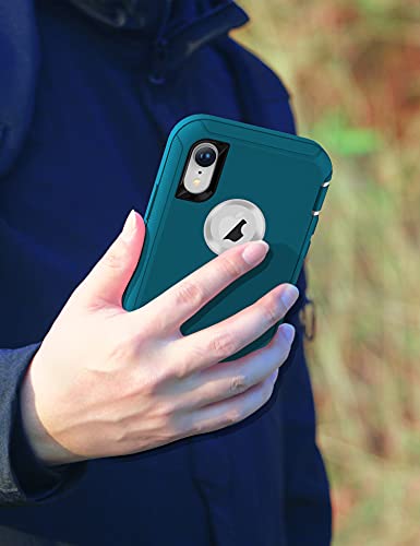 MXX Compatible with iPhone Xr Case, 3-Layer Super Protective Full Heavy Duty Body Tough Rugged Bumper Cover, Shock & Dust Proof, Designed for Apple Xr Phone Case 6.1" - color: Turquoise/Gray