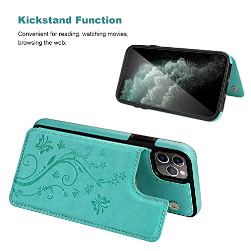 Vaburs for iPhone 11 Pro Max Wallet Case Card Holder Butterfly, Green - color: Green