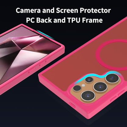 for Samsung Galaxy S24 Ultra Case Magnetic, [Compatible with Magsafe] 6.8 Inches Slim Fit Heavy Duty Protection Wireless Charging TPU and PC Shockproof Anti-Slip Protective Phone Cover, Red - color: Red Magnetic