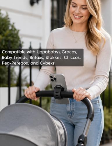 Magnetic Stroller Phone Holder Fits for UPPAbaby, Graco, Bugaboo Strollers | Ultra-Strong N52 MagSafe Mount with Secure Silicone Strap | One-Hand Operation Phone Cradle for iPhone 17 16 15 14 Pro Max