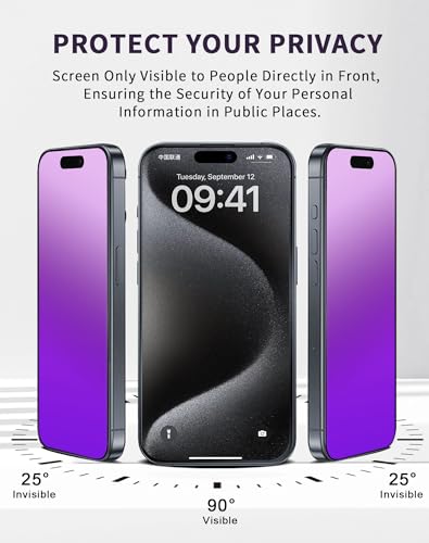 2 Pack for iPhone 14 Pro Max Privacy Screen Protector Tempered Glass for iPhone14ProMax 6.7inch Anti-Spy Private Glass Film Anti-Blue Light No Bubble Anti-Scratch Full Coverage Gradient Purple - color: purple iPhone 14 pro max
