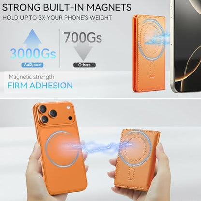 Vinich for MagSafe Wallet Magnetic RFID Blocking Card Holder, Orange - color: Orange