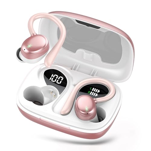 Bluetooth Headphones Wireless Earbuds 72hrs Playtime Wireless Charging Case Digital Display, Ear Buds with Earhook, Deep Bass 2.0, IPX7 Waterproof Over-Ear Earbuds for Android iOS Workout