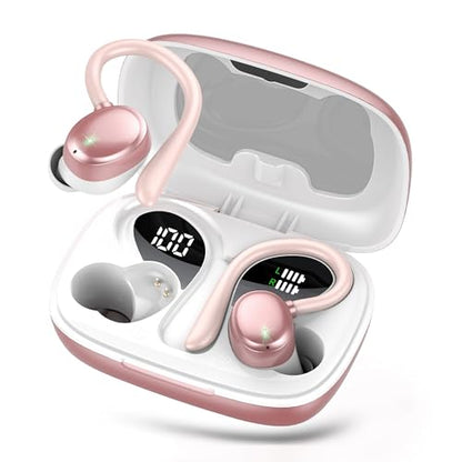 Bluetooth Headphones Wireless Earbuds 72hrs Playtime Wireless Charging Case Digital Display, Ear Buds with Earhook, Deep Bass 2.0, IPX7 Waterproof Over-Ear Earbuds for Android iOS Workout