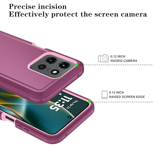Qinmay Phone Case for Motorola Moto G 2025/Moto G Play 5G 2025 Case with HD Screen Protector, Heavy Duty Shockproof & Dropproof 3-Layer Cover Phone Case,WineRedPink - color: WineRedPink