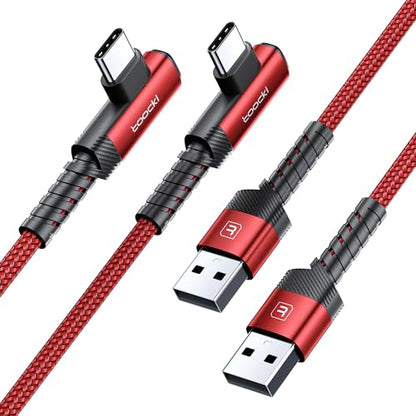 toocki USB C Cable Right Angle, 2-Pack 3.3ft USB A to USB C Charger Cable - color: Red, size: 3.3FT+3.3FT