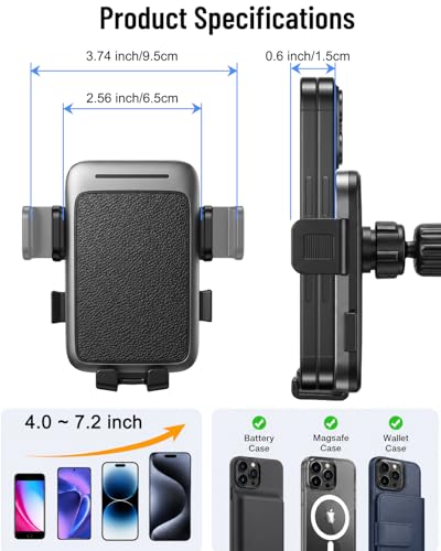 Car Vent Phone Mount, Air Vent Car Cell Phone Holder, 360° Rotating Anti-Slip Stand Compatible with Thick Case & All 4-7.2" Smartphones