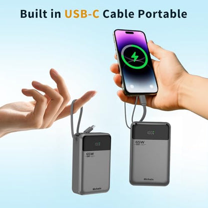 Hichain Laptop Power Bank 65W 20000mAh with Built-in USB-C Cable - color: Black