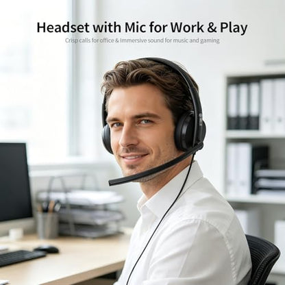 TOALLIN Wired Headset with Noise Canceling Mics, USB Stereo Headphones