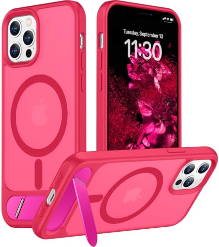 Magnetic Compatible with iPhone 12 Pro Max Case, [Built-in Invisible Kickstand][Compatible with MagSafe][Military Grade Shockproof] Slim Translucent Matte Phone Case for iPhone 12 Pro Max 6.7" - color: Hot Pink, size: For Iphone 12 Pro Max
