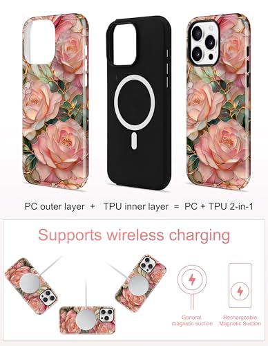 Jusy Magnetic Stained Glass Floral Case for iPhone 15 Pro, Pink Flower | Compatible with MagSafe, Cute Aesthetic Flower Design, TPU and PC Protective Phone Cover - color: Pink Flower