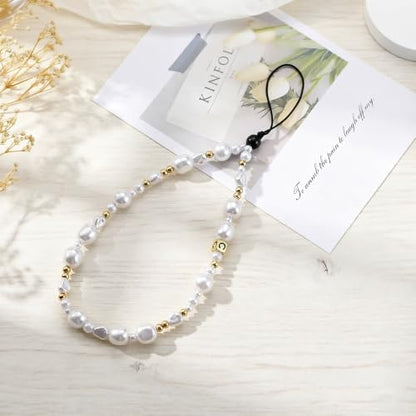 Beaded Phone Charm Lanyard Strap Girly Style Fixed Beads Pearl Lanyards - color: PH-hdcy-2