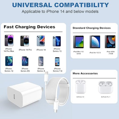 iPhone Charger Fast Charging, USB C Charger Block, 6FT/10FT Lightning Cable - color: White