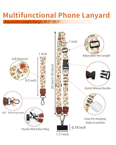 Butterfly Floral Phone Lanyard Crossbody Wrist Neck Strap Women - color: Butterfly Floral