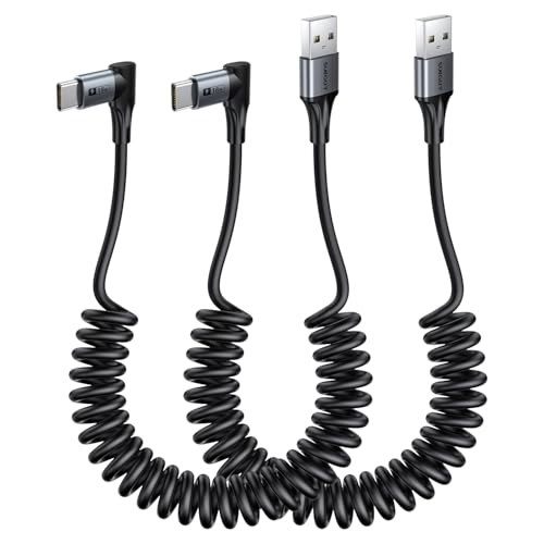 SUNGUY Long Right Angle Coiled USB C Cable 5FT [Stretches from: 1.5-4FT] - size: 6FT