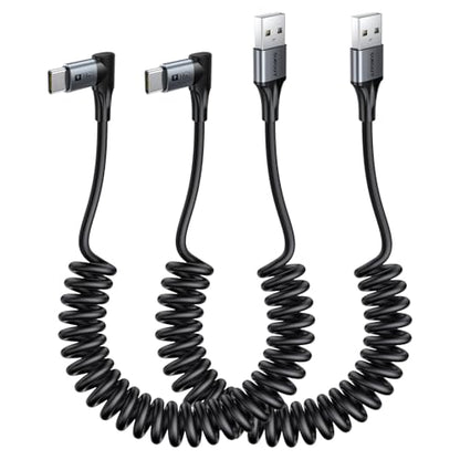 SUNGUY Long Right Angle Coiled USB C Cable 5FT [Stretches from: 1.5-4FT] - size: 6FT