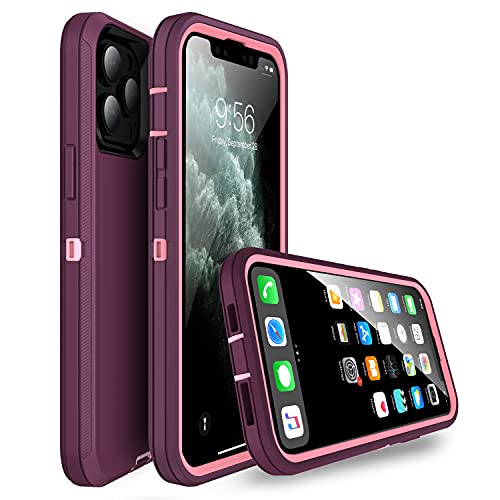MXX Compatible with iPhone 13 pro Max Case, 3-Layer Super Protective Full Heavy Duty Body Tough Rugged Bumper Cover, Shock & Dust Proof, Designed for Apple 13 pro Max Phone Case 6.7" (Plum) - color: Plum/Light Pink, size: iPhone 13 Pro Max