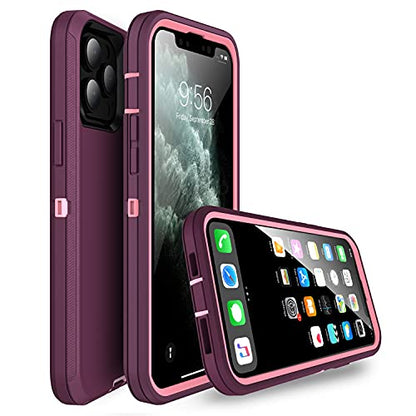 MXX Compatible with iPhone 13 pro Max Case, 3-Layer Super Protective Full Heavy Duty Body Tough Rugged Bumper Cover, Shock & Dust Proof, Designed for Apple 13 pro Max Phone Case 6.7" (Plum) - color: Plum/Light Pink, size: iPhone 13 Pro Max