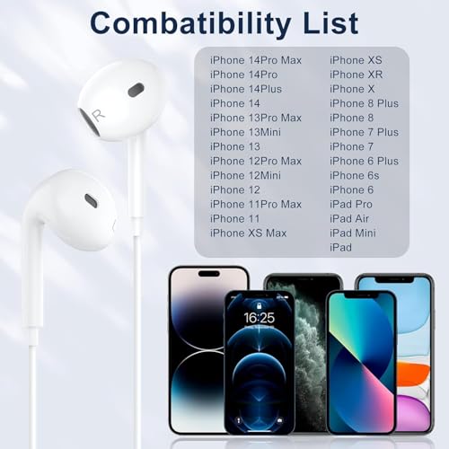 2 Packs-Wired Headphones Earbuds for iPhone 14/13/12/11/XR/XS/X/SE/Pro Max