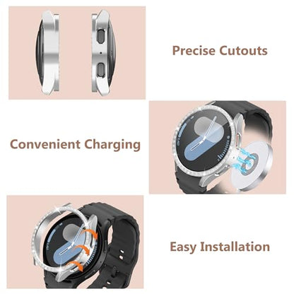 10+4 Pack Bling Case for Samsung Galaxy Watch 7 40mm with Tempered Glass Screen Protector, Glitter Diamond Hard PC Scratch Resistant Protective Cover Compatible with Galaxy Watch 7 40mm - size: Watch 7-40mm