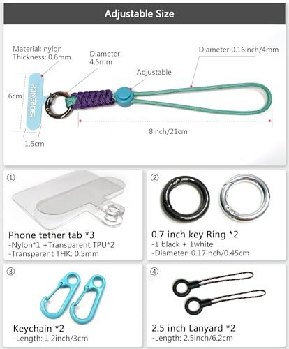 Adjustable Phone Wrist Strap for Women, Woven Bracelet for Keys - color: Cyan Purple