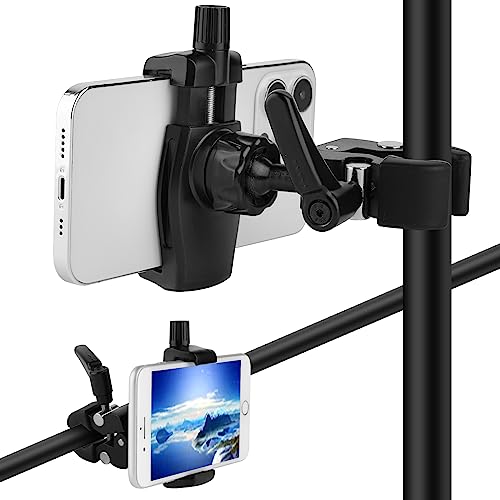 Mippko Phone Holder for Golf Cart/Microphone Stand/Cart/Railing/Handlebar/Rod,Fit for 3.5~7.5 inch iPhone/Nexus/HTC/LG/Smartphone,360°Adjustable Clip Aluminum Alloy Mount