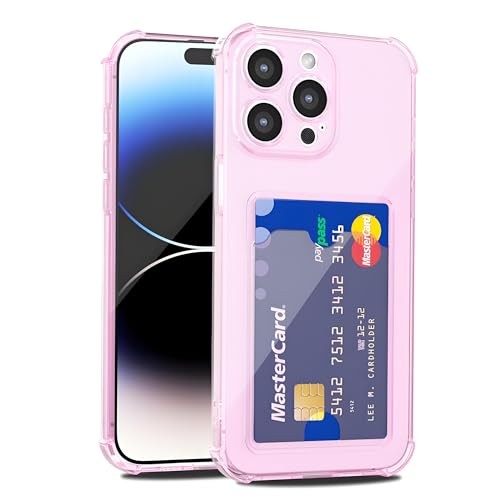 LoeoeL for iPhone 14 Pro Case Wallet, Purse for Women Thin Slim Clear Phone Case with Card Holder Credit Card Slot, Transparent Soft TPU Silicone Cover with Hard Camera Cover Protection, Light Pink - color: Light Pink, size: 14 Pro
