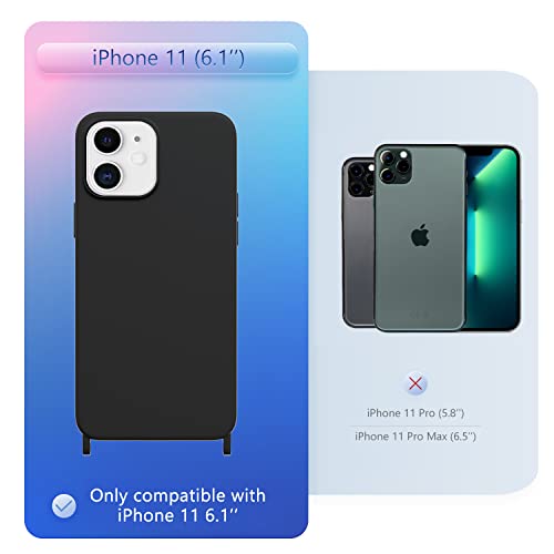 Compatible with iPhone 11 Case with Lanyard Crossbody iPhone Case with Strap Adjustable Shockproof Drop Protection Silicone Phone Cover for iPhone 11 6.1’’ Black - color: Black, size: iPhone 11