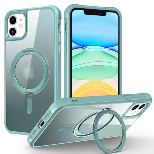 Designed for iPhone 11 Case with 360° Rotatable Magnetic Ring Stand [Compatible Mag-Safe] [Military Grade Protection] Translucent Matte Phone Cases for Women Men 6.1'', Green - color: Green, size: Iphone 11