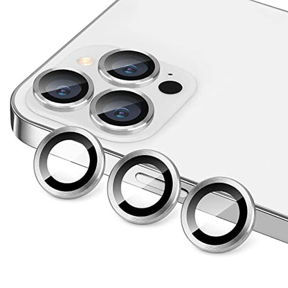 Compatible with iPhone 12 Pro Max Camera Lens Protector, Anti-Scratch 9H Tempered Glass Metal Camera Screen Protector Shockproof Cover for iPhone 12 Max 6.7 inch -3 Pcs Silver - color: Silver