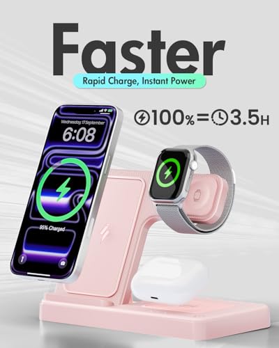 GETPALS Wireless Charger iPhone Charging Station for Apple Multiple Devices - color: Pink