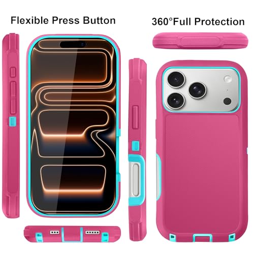 for iPhone 17 Pro Max Case with 2 Camera Lens Protector & 2 Screen Protector, Heavy Duty Full Body Protective Phone Case 6.9" (Pink Blue) - color: 17 Pro Max-PinkBlue