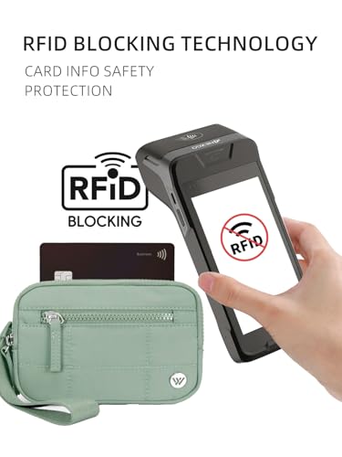 WESTBRONCO Wristlet Wallets for Women – RFID Blocking Quilted Nylon Phone Wallet, Card Holder Purse for Travel & Everyday Use - color: Green