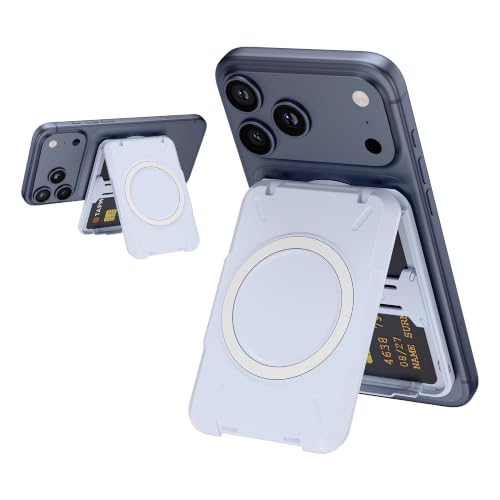 PROfezzion Double Sided Magnetic Phone Card Holder Wallet for MagSafe, Blue | RFID Blocking, Compatible with iPhone 17 16 15 14 13 12 Pro Max Plus, Holds 4-Cards, Secure Snap Latch, Adjustable Stand - color: BLUE