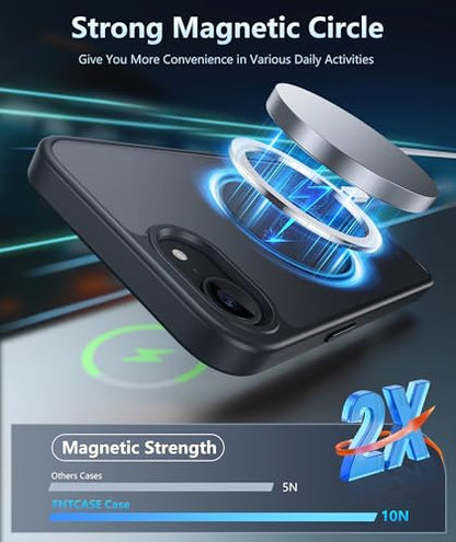 FNTCASE for iPhone 17e/16e Case Silicone Magnetic Black | Compatible with MagSafe, Screen Protector, Matte Textured, Military Grade Drop Protection Slim Rugged Shockproof Phone Cover - color: Black