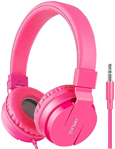 Kids Headphones, Lightweight Stereo Wired Toddler Headphones, Adjustable Headband Children's Headset for Smartphones Computer Pad Earphones(Pink) - color: Pink