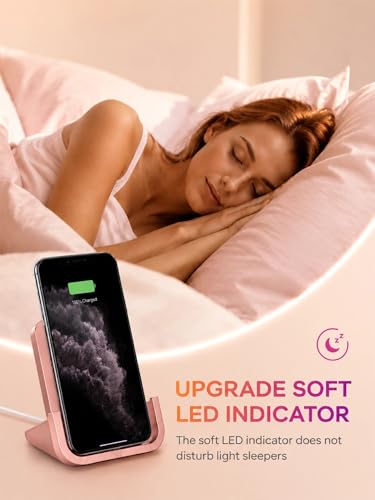 Wireless Charger YUWISS Wireless Charging Stand Cordless Charger 10/7.5/5W Compatible with iPhone 14 13 12/12 /11Pro Max/XR/XS Max/XS/X/8/8Plus Galaxy S22/S21/S9/S9+/S8/S8+ Note (Rose Gold) - color: Rose Gold