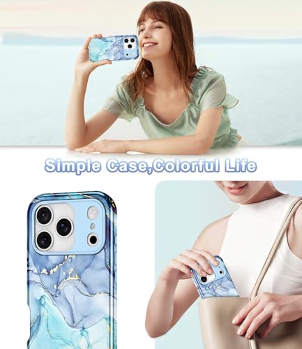 Btscase Compatible with iPhone 17 Pro Max Case 6.9 Inch 2025,Marble Pattern 3 in 1 Heavy Duty Shockproof Full Body Rugged Hard PC+Soft Silicone Drop Protective Women Girl Phone Cases, Blue Cyan - color: Blue Cyan, size: iPhone 17 Pro Max