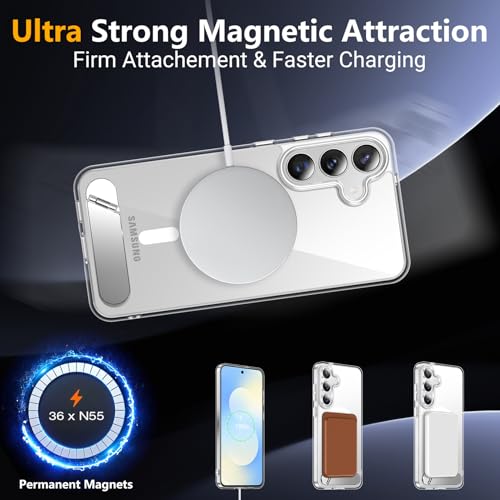 SPIDERCASE for Samsung Galaxy S25 FE Case,Built-in Stand,Clear | Magnetic [3 Stand Ways] Invisible Kickstand|Crystal Clear|Drop Protection| Shockproof Slim Case - color: Clear, size: S25 Fe