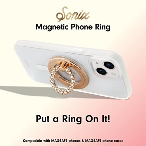 Sonix Magnetic Phone Grip and Phone Ring Holder - Compatible with MagSafe - Rotatable Kickstand and Phone Holder for iPhone 17, 16, 15, 14, 13, 12 Series - Gold/Clear Rhinestone - color: Gold / Clear Rhinestone