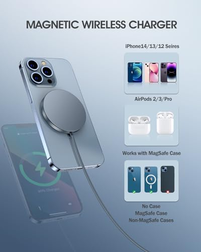 Magnetic Wireless Charger 15W Fast Charger for Cell Phone 17/ Pro Max/17 Pro/17 Air/16/15/14/13/12 Series 2 Pack Charging Pad for AirPods 3/2/Pro 2/Pro Mag-Safe Original Replacement - color: Grey