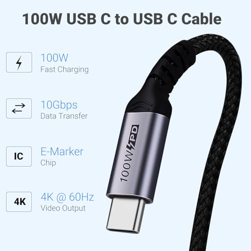 100W 1.5ft USB C Cable Right Angle, 2 Packs, 10Gbps Data Speed - size: 100w - 1.5ft, 1.5ft