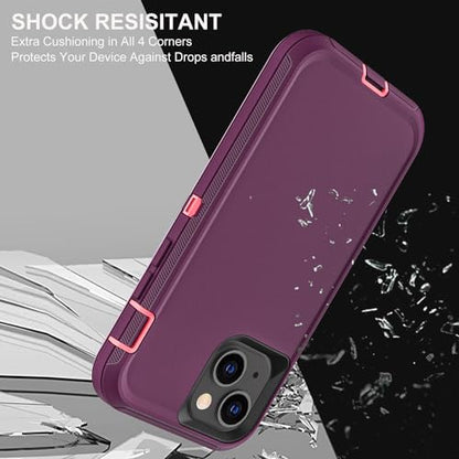 YKHJKLEC iPhone 13/14 Military Grade Case, 3 in 1 Heavy Duty Shockproof/Drop Proof/Dust Proof With 2Pcs Tempered Glass Screen Protector (Purple/Pink) - color: Purple/Pink